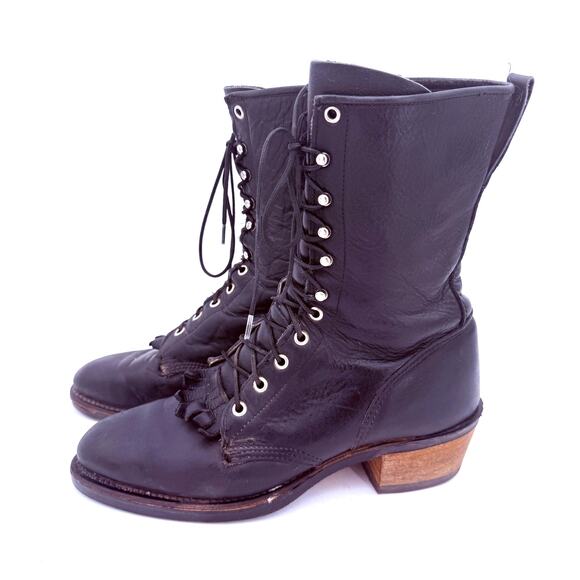 Vintage Men\'s Black Kiltie Packers Western Leather Boots Size 10D